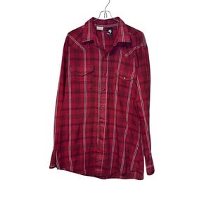 Karman Men's Shirt Plaid Pearl‎ Snap Button-Up Western Long Sleeve Red Sz. Large